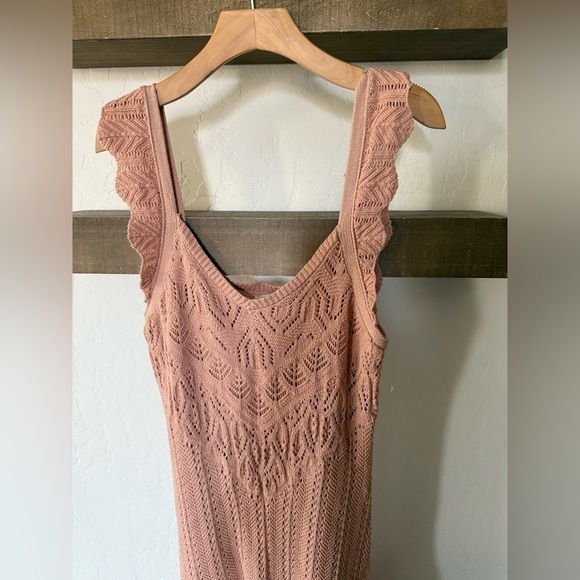 Freshman 1996|Boho knit crotchet sleeveless midi dress,Dusty rose,size large••• - Picture 2 of 11